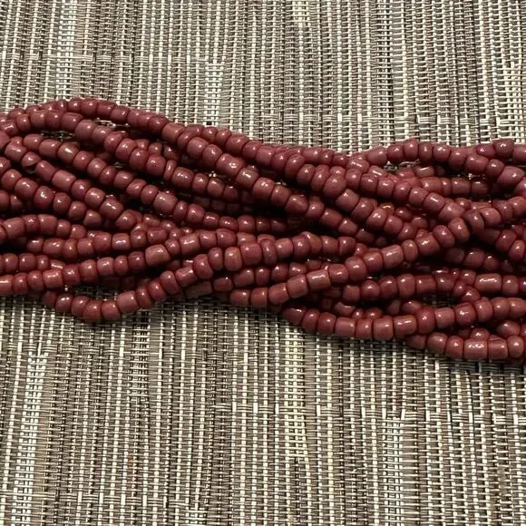 Bali Maroon Brown 14 Strand Bead Bracelet Wood Clasp Hard Wood Boho Casual - Picture 12 of 13